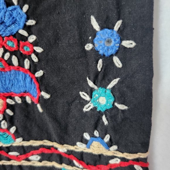 Vintage Raiment Fashions Embroidered A-Line Skirt Elastic Waist Pocket Black - Picture 5 of 10